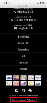 Ganz ans Ende wischen und &quot;Zur klassischen Webseite&quot; drücken
